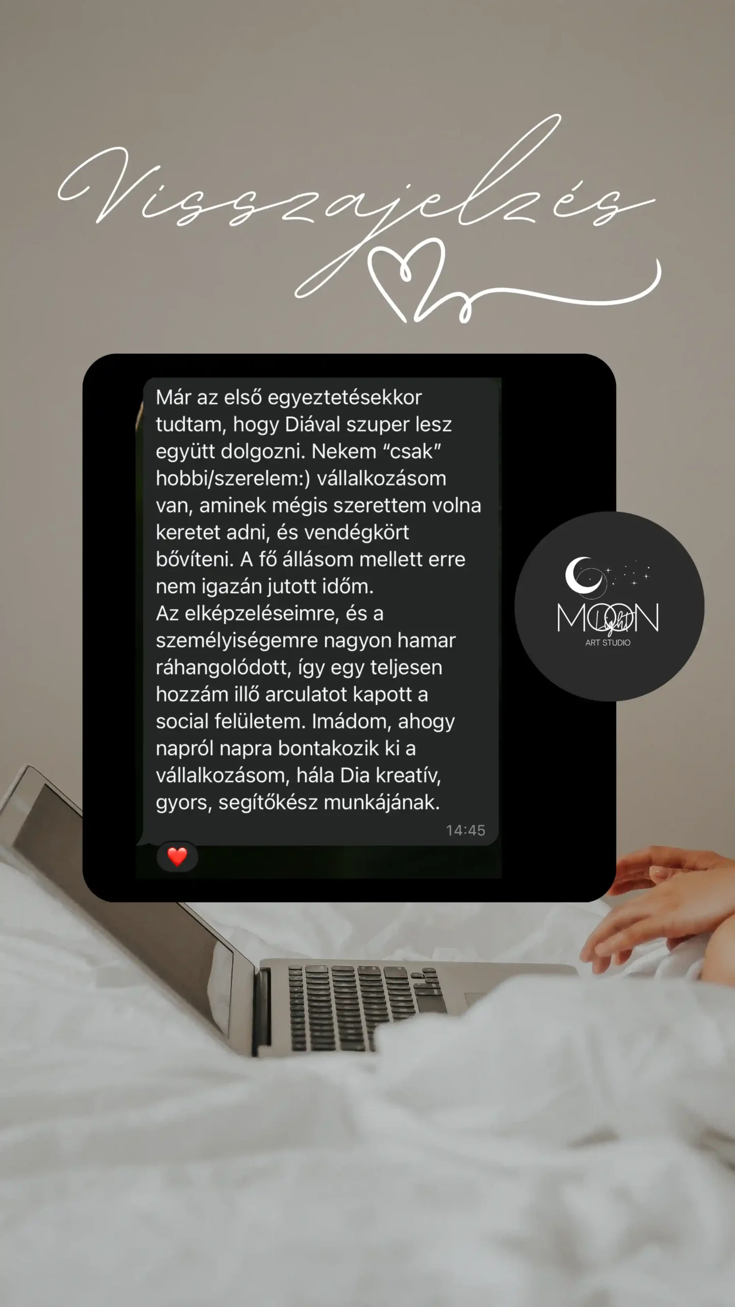 Diana Mraz Social Media management Moonlight Art Studio design közösségi média márkaépítés grafika arculat visszajelzés
