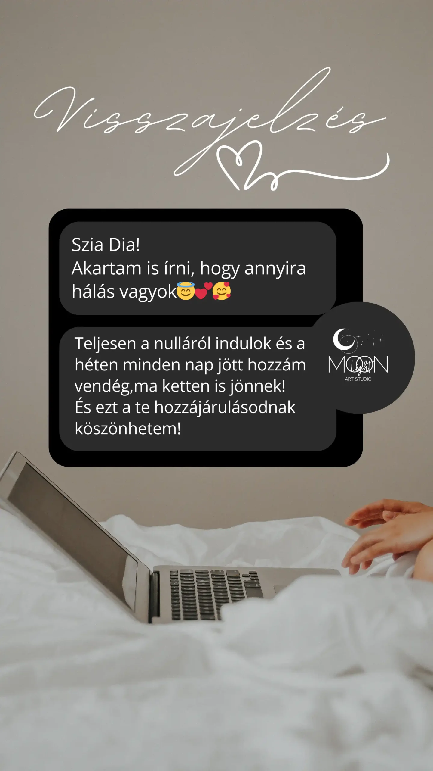 Diana Mraz Social Media management Moonlight Art Studio design közösségi média márkaépítés grafika arculat hála