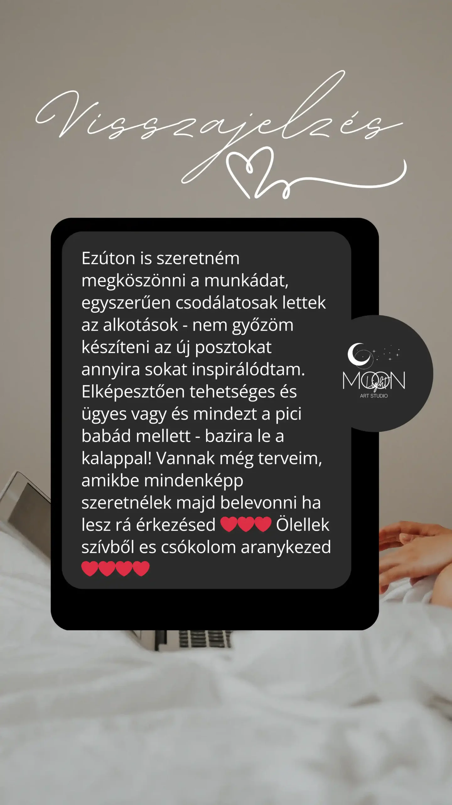 Diana Mraz Social Media management Moonlight Art Studio design közösségi média márkaépítés grafika arculat ügyfélvélemény